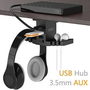 Headphone Stand with USB Hub COZOO Under Desk Headset Hanger Mount Dual Hook Holder with 3 USB Ports(usb3.0+usb2.0) and 3.5mm