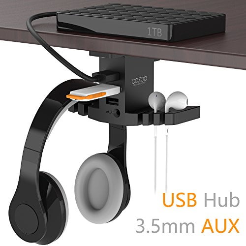 Headphone Stand with USB Hub COZOO Under Desk Headset Hanger Mount