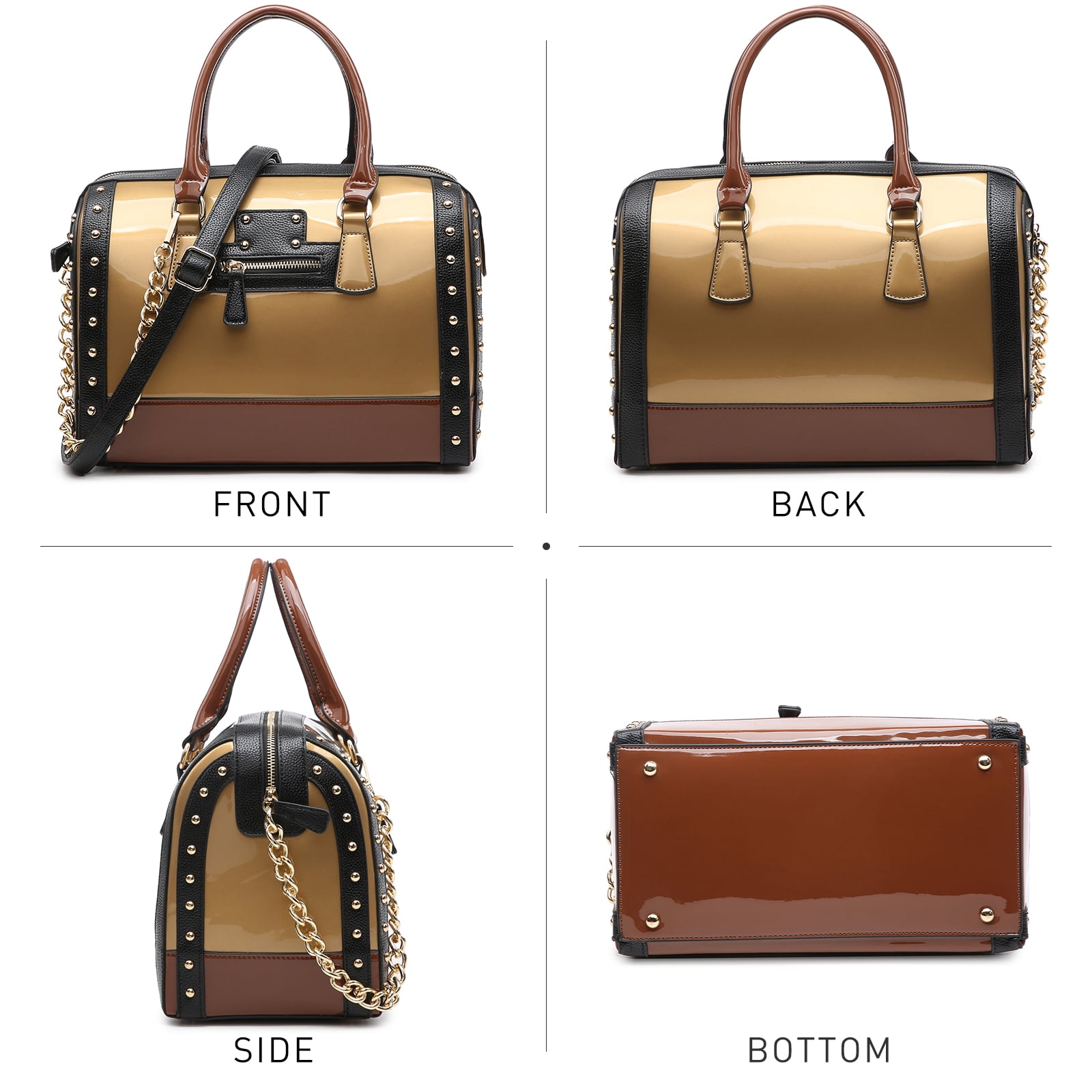 Shiny Patent Faux Leather Handbags Barrel Top Handle Satchel Bag Shoulder Bag for Women