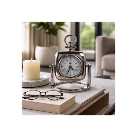 Aluminum Table Clock for Living Room Decor - Desk Time Display for Office, Study, Mantel, Console and Table Styling - Small Clock for Home, Dining Room, Shelf and Tabletop - 9, Silver