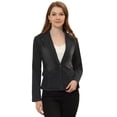 thumbnail image 1 of Chaqueta de mezclilla Allegra K de manga larga con botones y solapa con muesca para mujer Negro M, 1 of 5