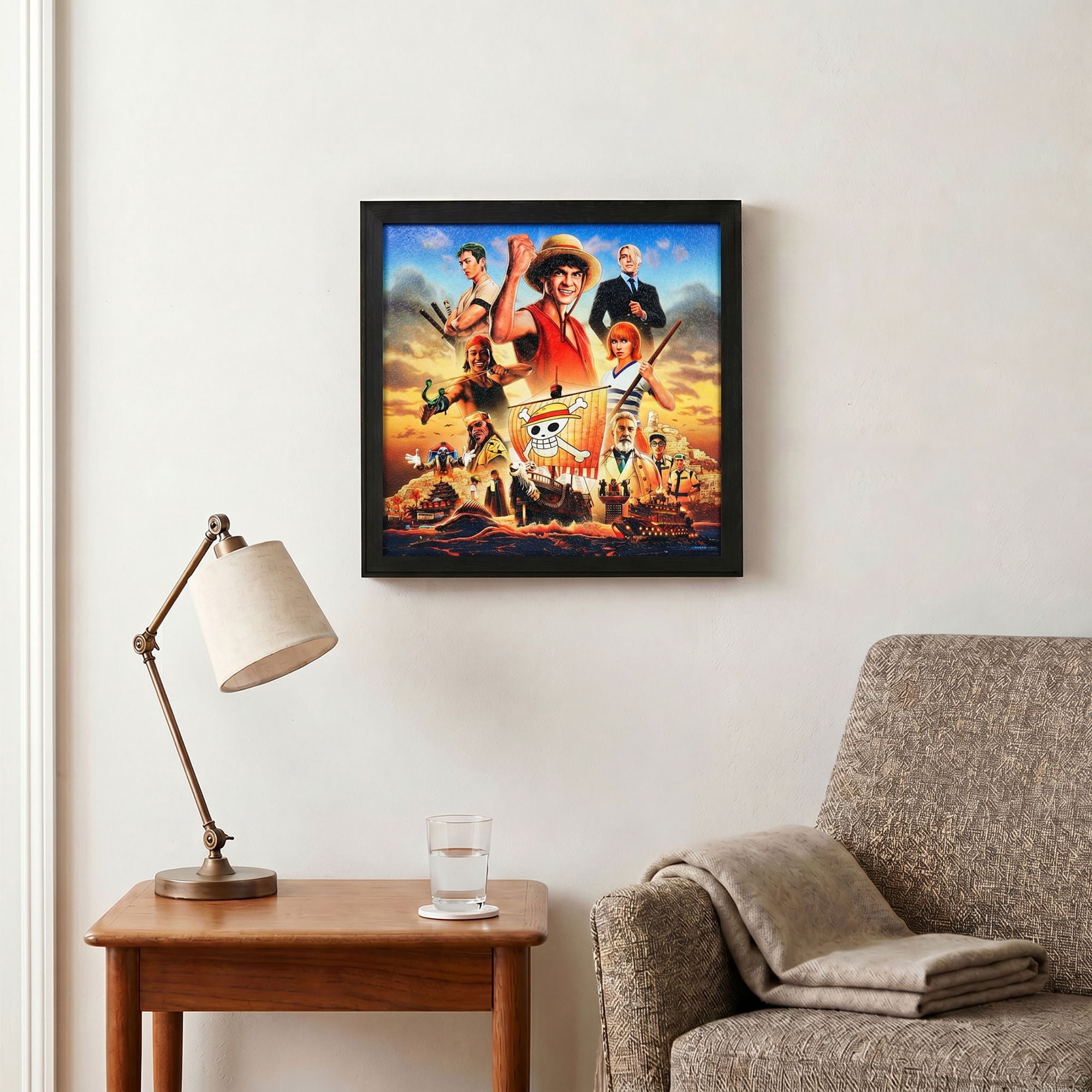 Pyramid : One Piece: Going Merry Sailing - 12x12 Framed Gel Coated Print - Series Character Artwork, Licensed Netflix Wall Decor, Collectible