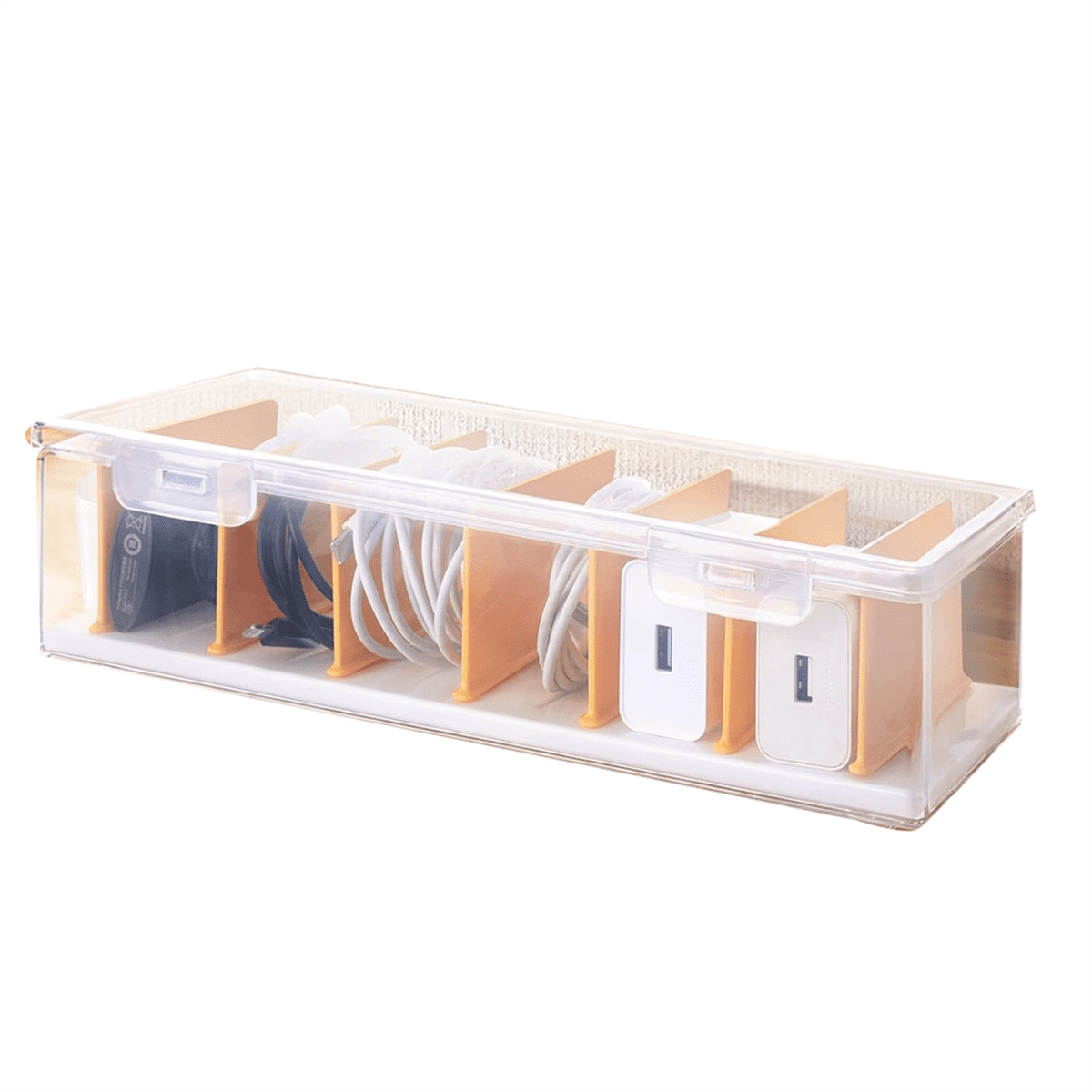 Range Fils Chargeurs Transparent Boîte De Rangement Pour Câbles Transparente - Organisateur De Câbles Avec Compartiments Multiples Organisation Câbles Salon Tiroir