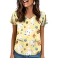 thumbnail image 3 of OIOLOYJM Easter Scrub Tops Women Happy Stretchy Bunny Eggs Print Tops Short Sleeve V Neck Shirt Holiday Plus Size Workwear Uniforms with Pockets Mint Green 5XL, 3 of 5
