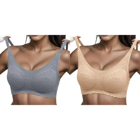 (2-Pack) 2025 New Woman Lace Thin Underwear Womens Bras Comfortable Padded Female Transparent Bras for Womens Bras Comfortable Plus Size Women Lacey Sports Bra with Padding Bralette for
