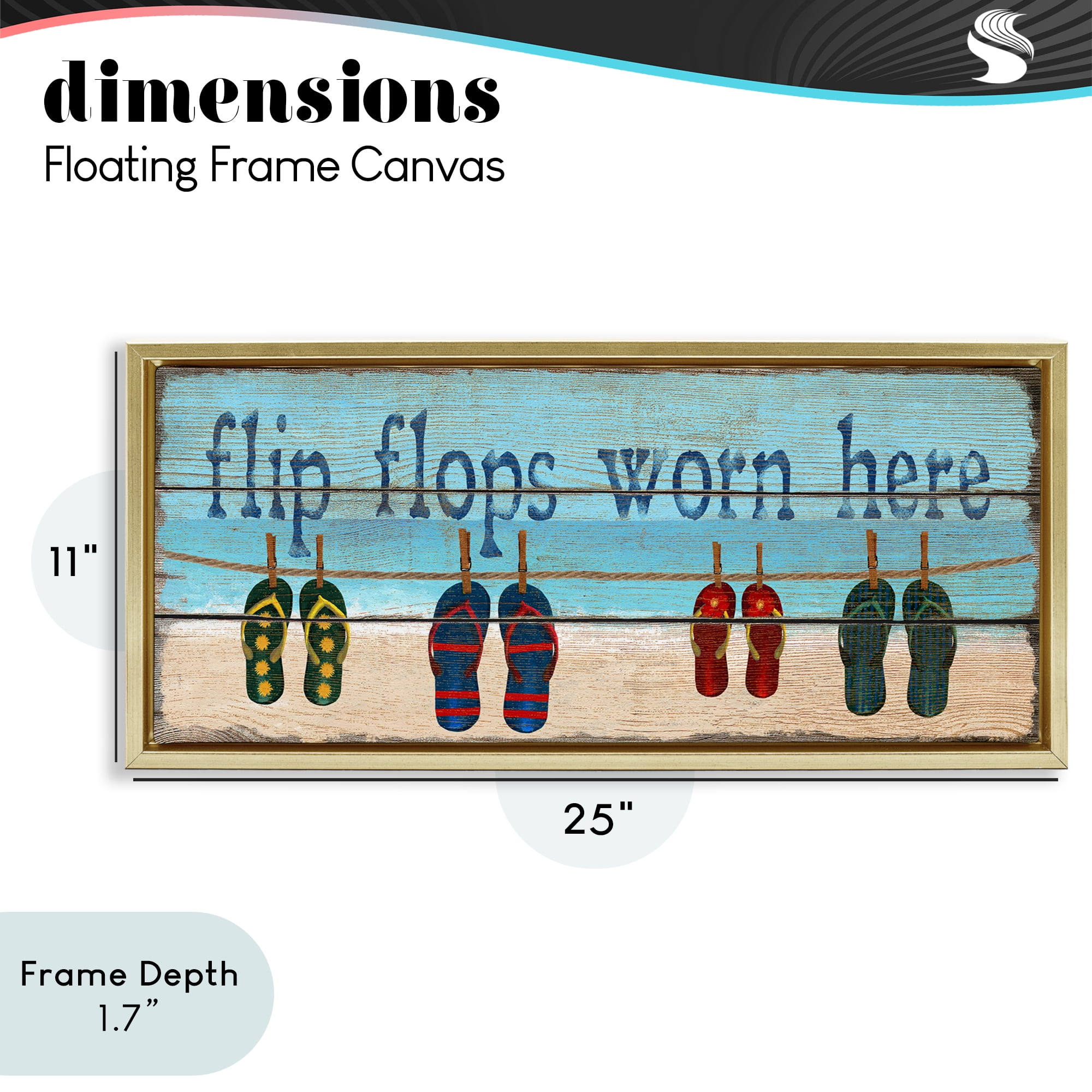 Stupell Industries Flip Flops Worn Here Gold Framed Floater Canvas Wall Art, design by Gail Fraser