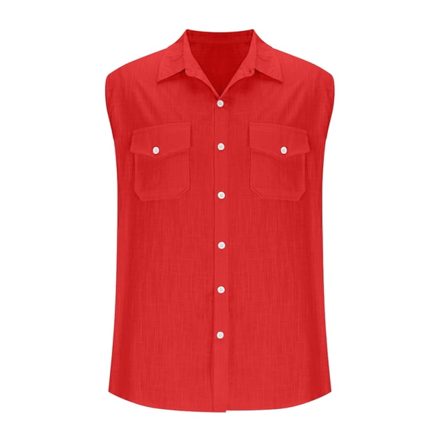 Camiseta sin mangas con cuello alto para hombre, informal y a la moda, con botones sueltos, sin mangas, con cuello alto, blusa para hombre
