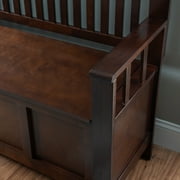 Linon Cynthia Wood Storage Bench FlipTop Slat Back & Side in Walnut Brown Finish