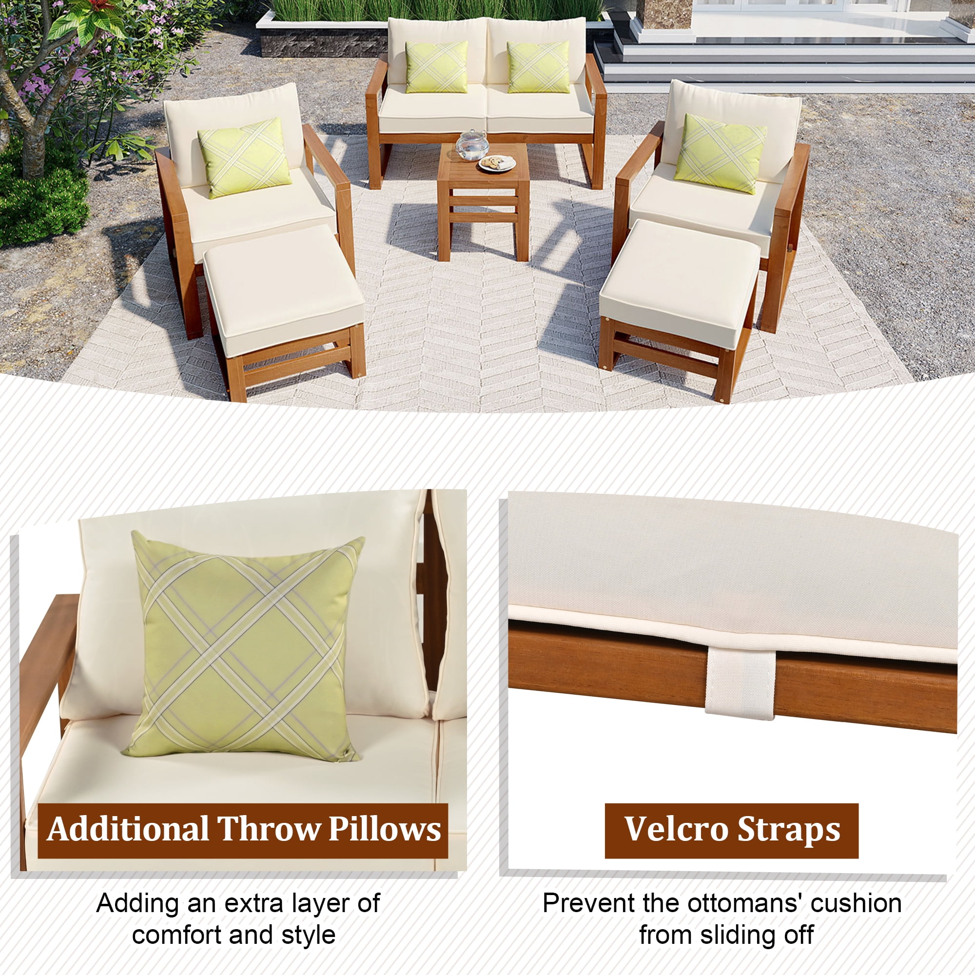 6 Piece Patio Furniture Sets, Solid Wood Garden Conversation