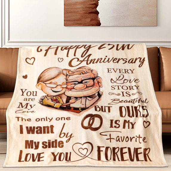 Wedding Anniversary Blanket 25 Years for Women Men - Happy 25th Anniversary 50" X 60" Soft Throw Blanket - Romantic Gift for Couple Wife Husband
