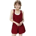 thumbnail image 3 of Jinhomg Kids Summer Jumpsuit Casual Loose Spaghetti Straps Rompers 2025 Trendy Sleeveless Tie Knot Shorts Overalls with Pockets Cute Playsuit Red 11 Years, 3 of 7