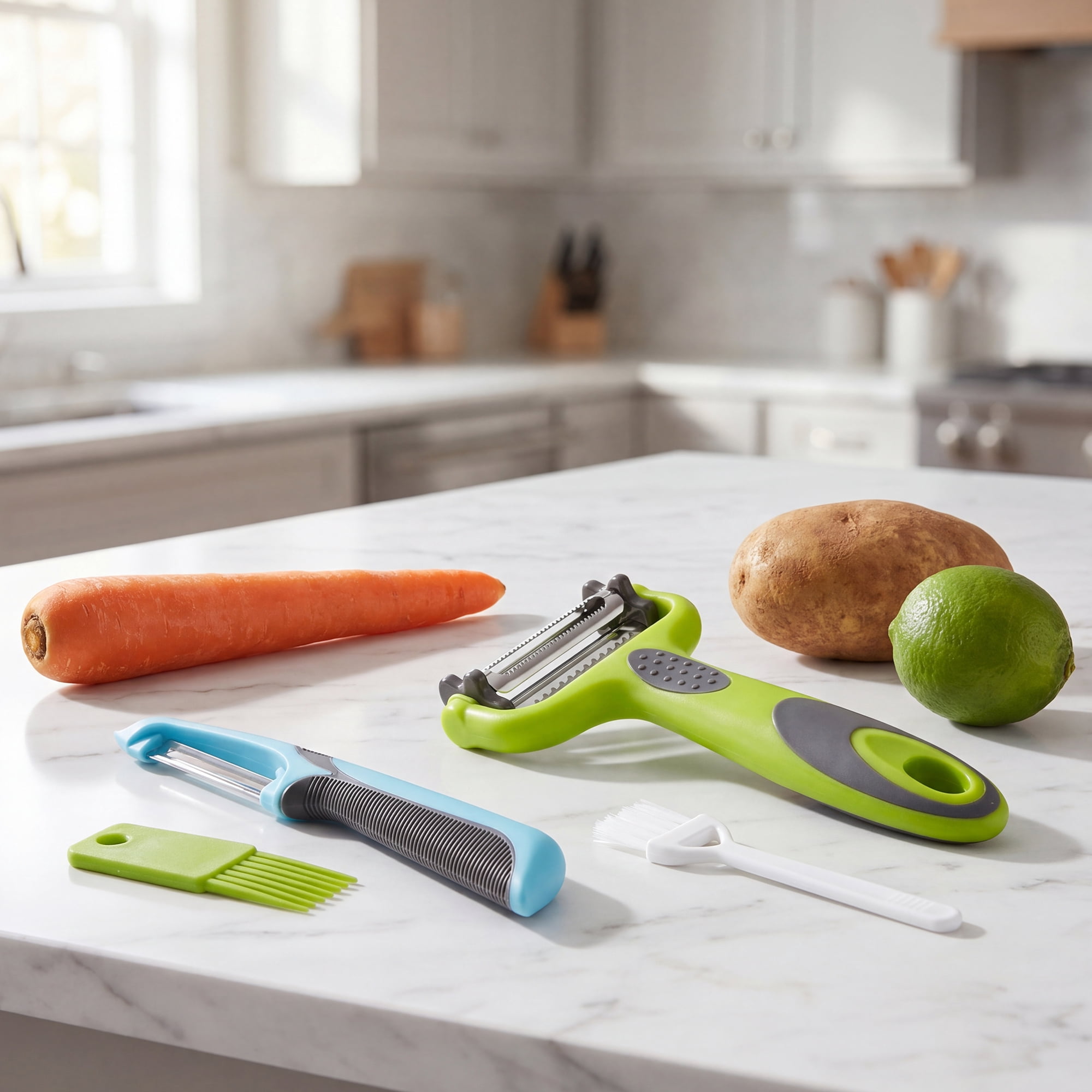 Unique Bargains Durable Potato and Fruit Peeler with Ergonomic Handle Colorful 4Pcs