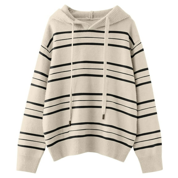 Holzkary Hoodies for Women Oversized Sweater Striped Sweater Korean Style Loose and Slim Lazy Pullover Sweater Fall Fashion Outfits 2025 Casual Sweaters Tops Workout Winter Clothes Beige L