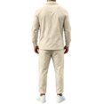 thumbnail image 3 of Delconic Mens Casual Cotton Linen Two Piece Set Long Sleeve Collared Pullover Top and Drawstring Straight Leg Pants Outfit Khaki 2XL, 3 of 6