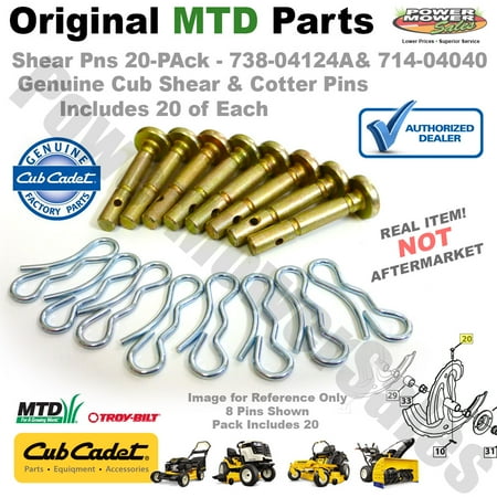 Packs Cotter Pin - Cub Cadet 738-04124A-20PK Shear Pin & Cotter Set for Snow Throwers (20 Pk)