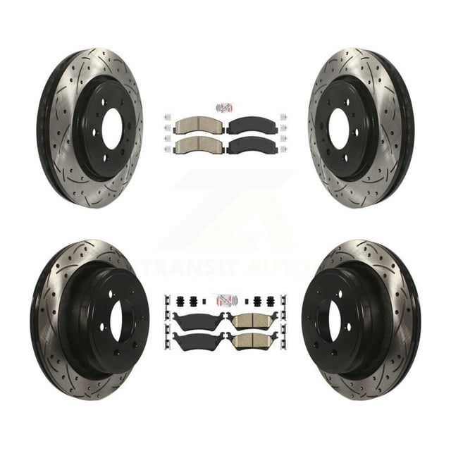Transit Auto Front Rear Ceramic Pads and Coated Drilled Slotted Disc Brake Rotors Kit for Car 2018-2020 Ford F-150 with Manual Parking KDA-102557