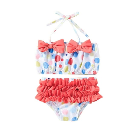 

Baby Swimsuit Bowknot Girls Ruffle Trim 6M-4Y 2 PCS Dot Printed Swimwear Children Spring Summer Leisure Soft Beach Vacation Children s Day Gift Bikini Bathing Suit