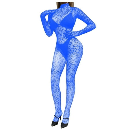 Yuhangmm Women s Solid Color Sexy See Through Mesh Long Sleeve Mesh Stockings Eatable Lingerie