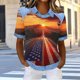 thumbnail image 4 of Mujeres de Verano Tops Casual Manga Corta Cuello Redondo de Moda Impreso Solapa Superior para el Hogar Y el Uso Diario, 4 of 7