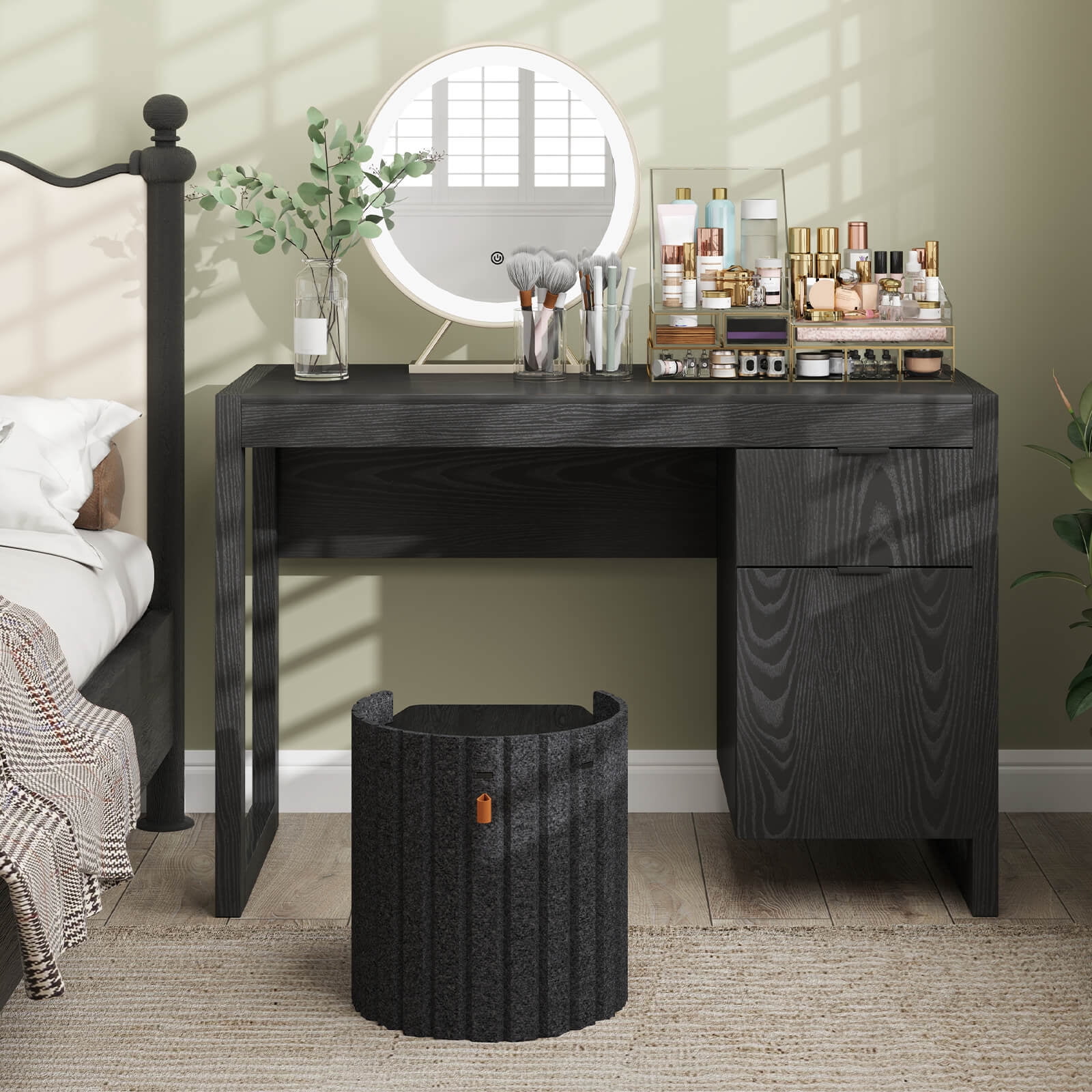 Costway Computer Desk with Storage Cabinet Pull-out Drawer Stable Thick Legs for Bedroom Black