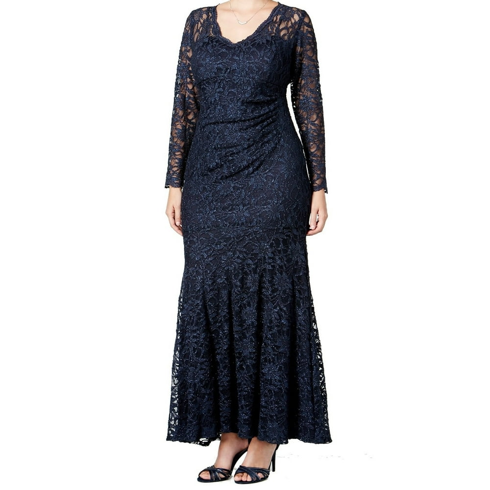 Xscape Xscape NEW Navy Blue Womens 22W Plus Illusion Lace Glitter