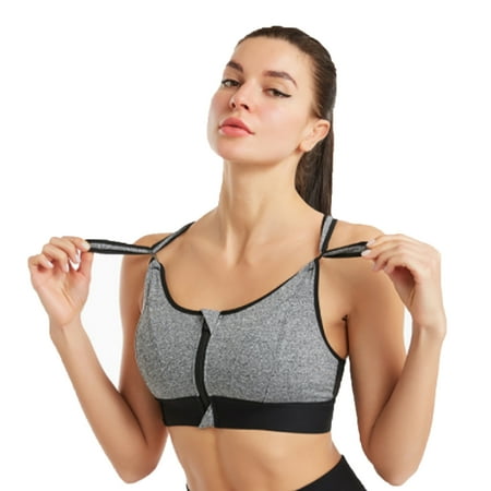 

Women s Zip Front Sports Bra High Impact Workout Gym Activewear Yoga Bra Gray-2XL