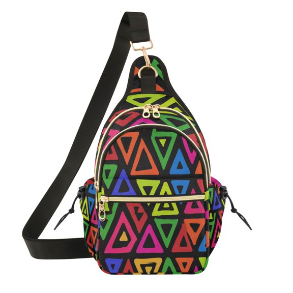 Women Crossbody Bag Fashion Neon-colored Triangle Printed Sling Bags Shoulder for Women