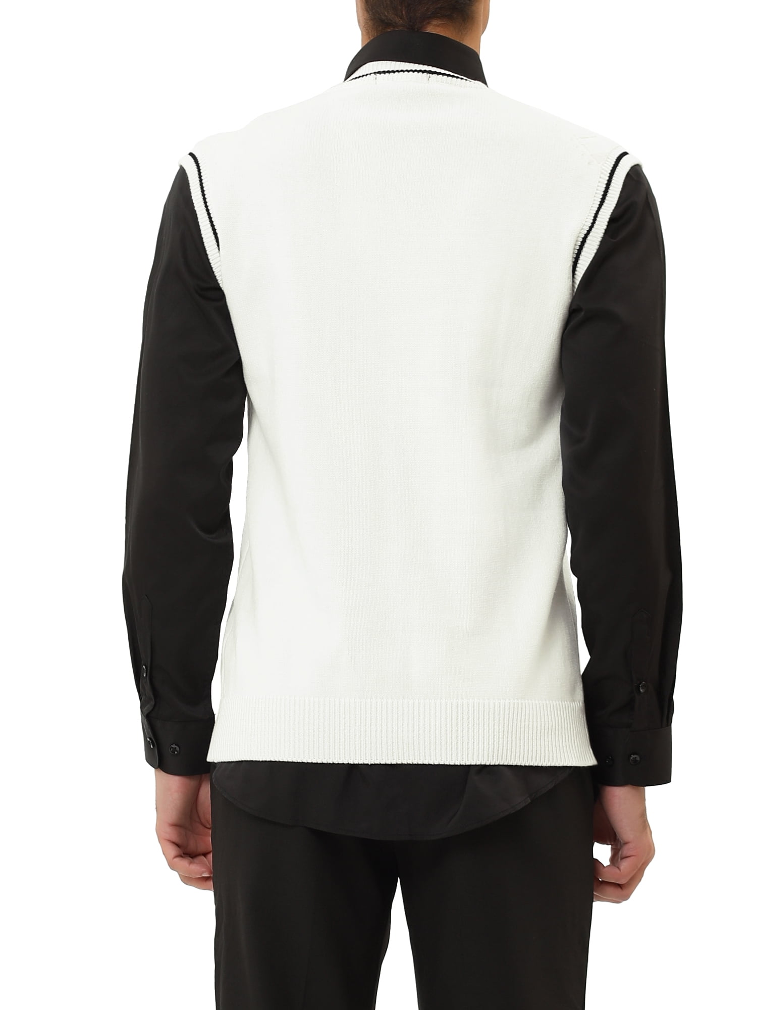 Unique Bargains Men's Classic Knitted Sleeveless V-Neck Pullover Sweater Vest S White