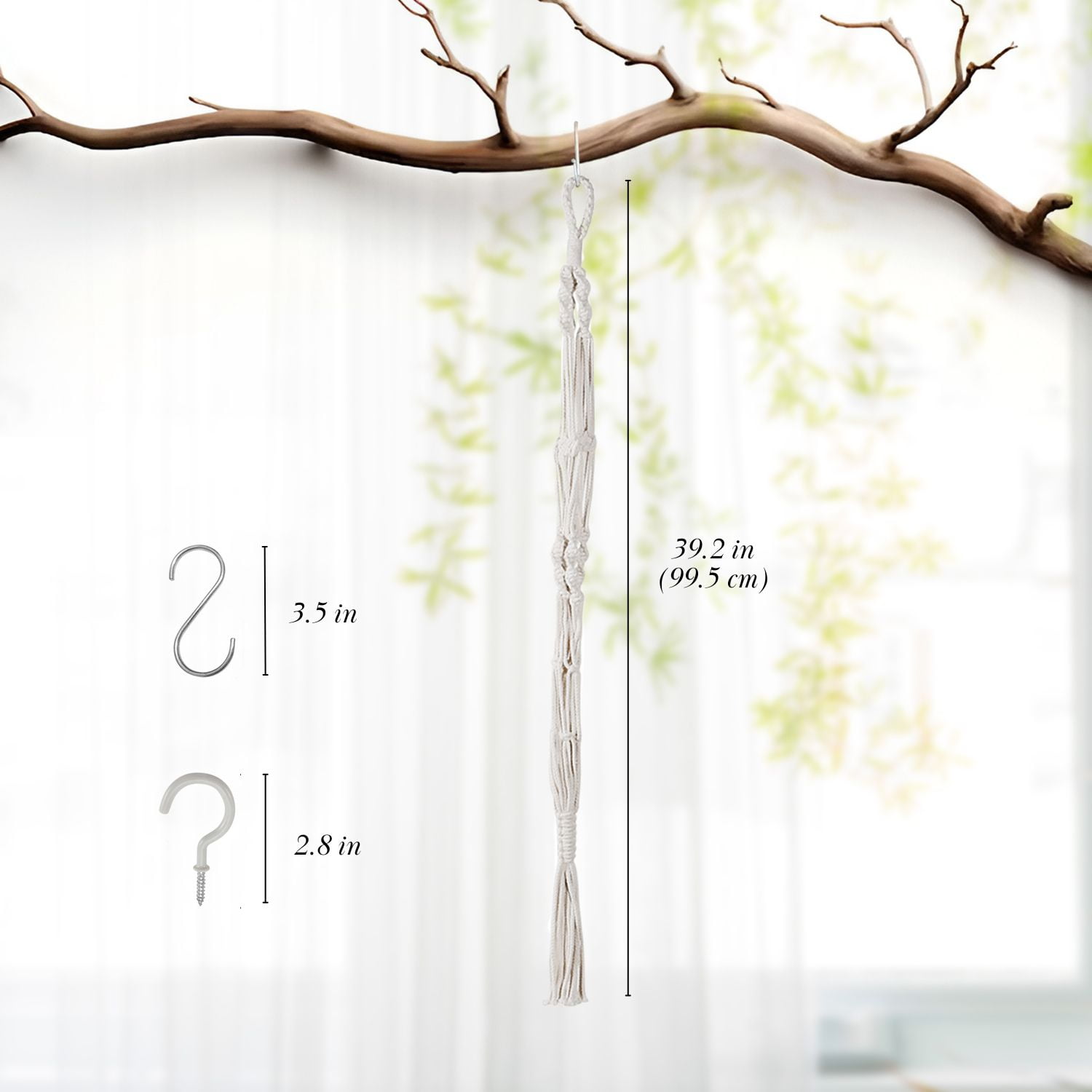 2 Pack White Macrame Plant Hanger - 41 Inch Macrame Hanging Planter with C & S Hooks - Indoor Hanging Plant Holder with Woven Cotton Rope for Home Decor (Plant Pot Not Included)