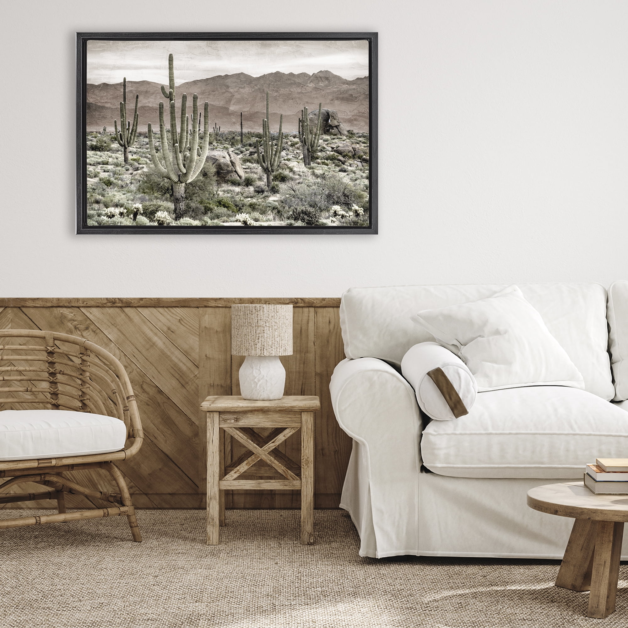 Stupell Industries Desert Land Cacti Wilderness Black Framed Floater Canvas Wall Art, design by Kim Allen