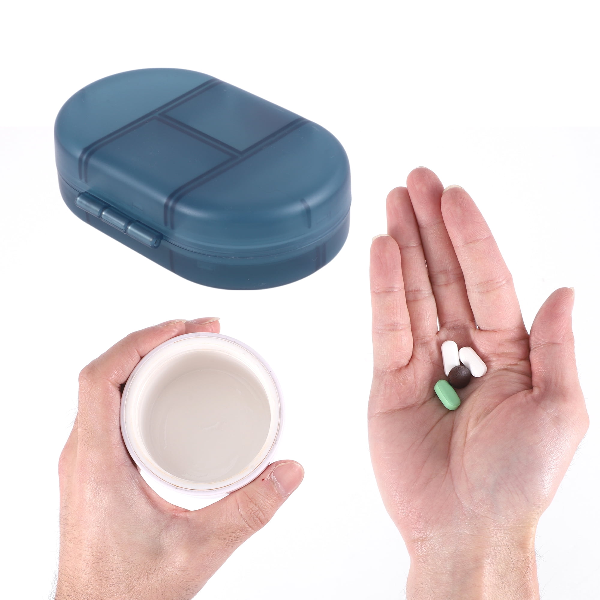 Unique Bargains Lightweight 8 Grids Flip Up Double Layer Pill Case Clear Blue