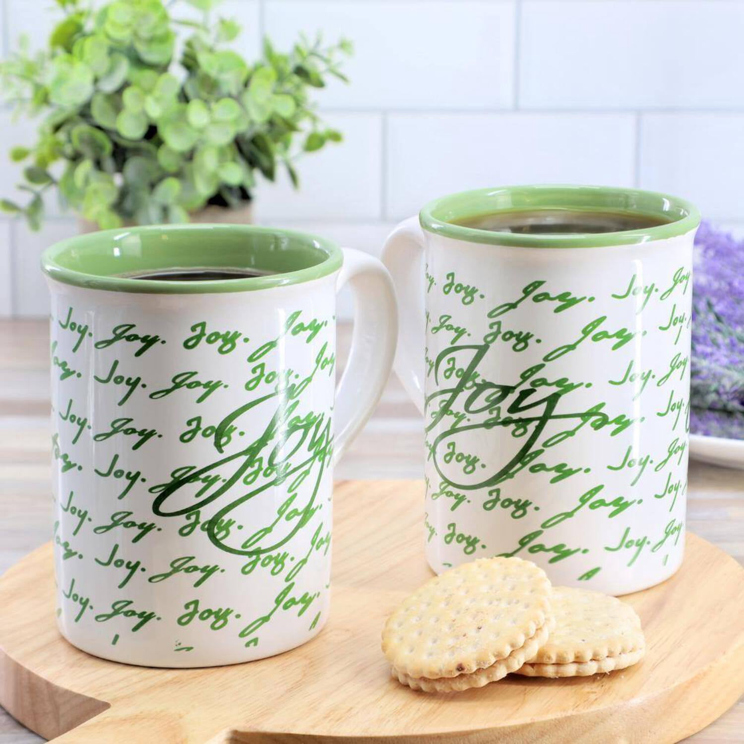 Gibson Home 142554.01 16 oz Inspirational Words Joy Sto are Mug Set, Green - 4 Piece