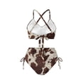 thumbnail image 5 of Xoenoiee Vintage Brown Cow Print Women Swimsuit Bikini Set High Waisted Push Up Cheeky Drawstring Two Piece Bathing Suit Beachwear Plus Size, S, 5 of 7