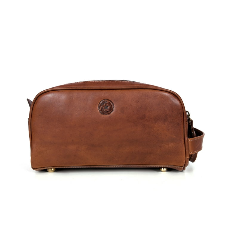 Aaron Leather Goods Genuine Leather Toiletry Bag - Chestnut - Walmart.com