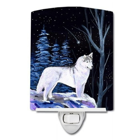 Starry Night Siberian Husky Ceramic Night Light