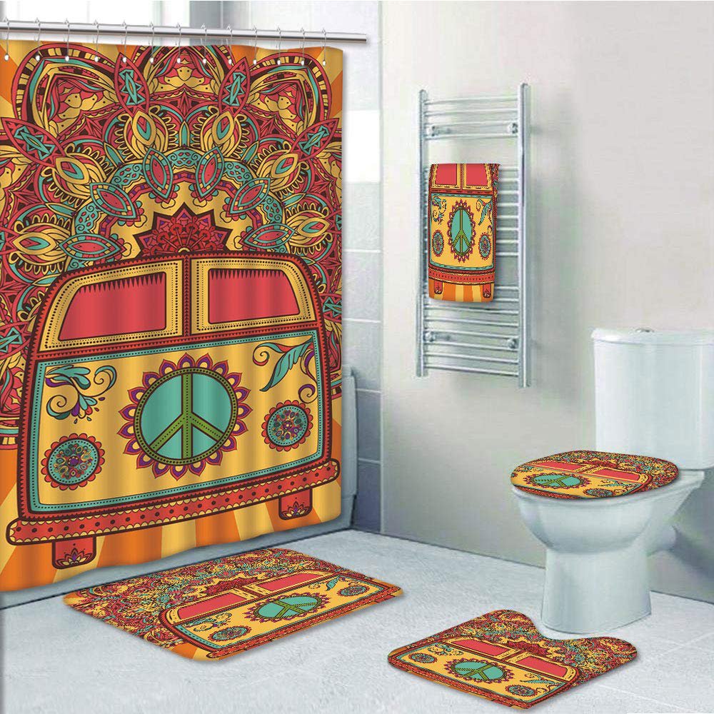 PRTAU 70s Party Hippie Vintage Mini Van Ornamental Backdrop Peace Sign