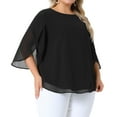 thumbnail image 2 of DARING DIVA Women's Plus Petal Sleeve Chiffon Flowy Blouse 4X Black, 2 of 6