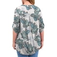 thumbnail image 3 of Hauts pour Femmes Manches 3/4 Roulées Col en V Blouses Grande Taille Tunique-Bleu Fleur, 3 of 4