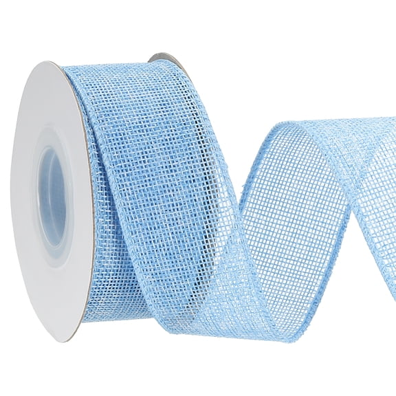 Uxcell Burlap Wired Ribbon Natural Jute Wired Edge Ribbons Solid Rustic Ribbon with Iron Wire for Crafts Gift Wrapping Light Blue 1.5 in