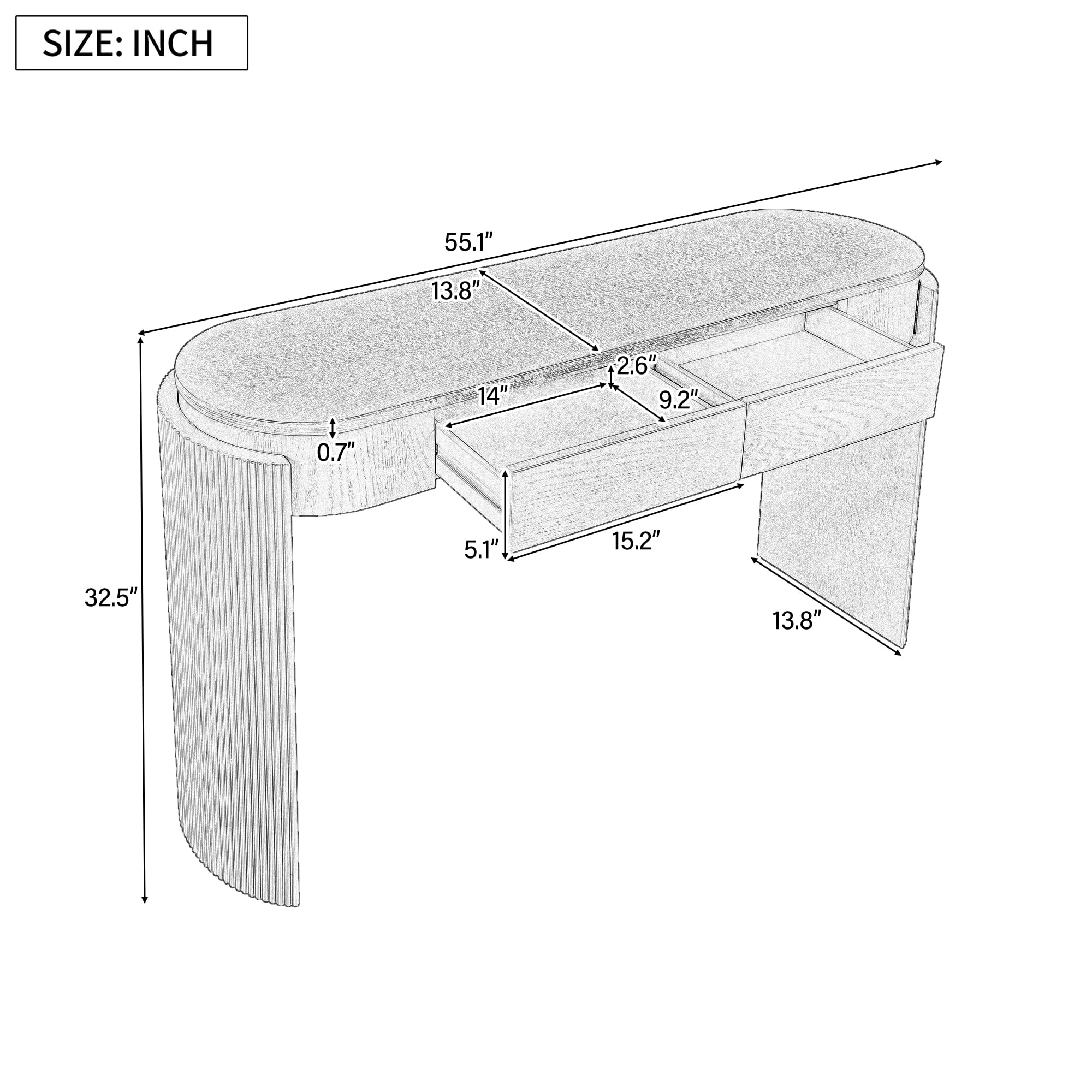 Harper & Bright Designs Fluted Console Table with Storage, Wood Entryway Table with Drawers and Oval Top Shelf, Espresso
