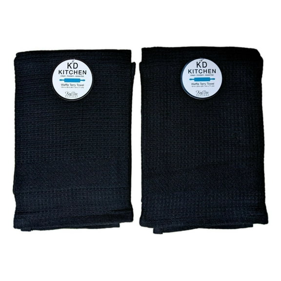 Set of 2 ONYX Black Textured Waffle Terry Kitchen Towels by Kay Dee Designs