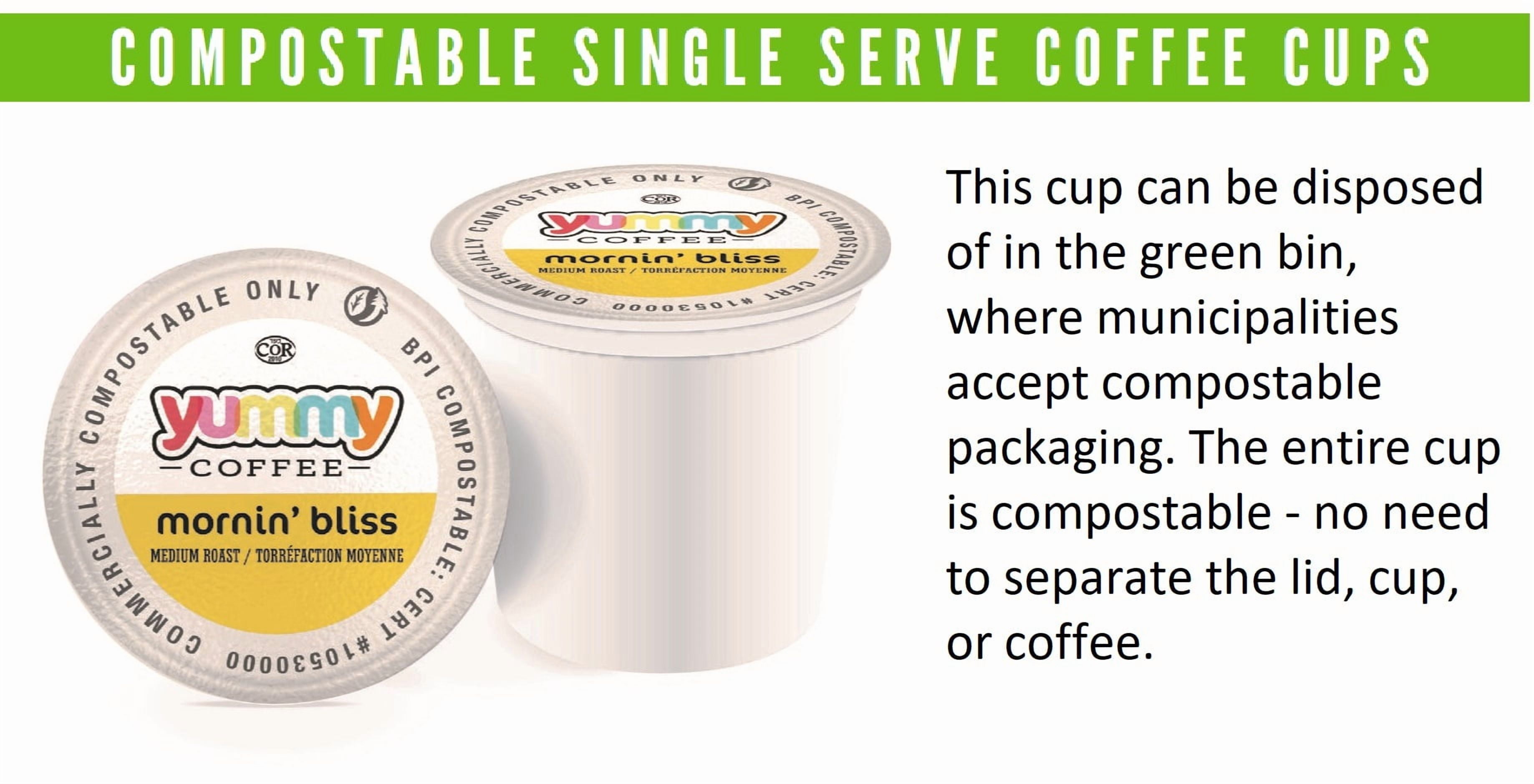 Yummy Coffee Mornin' Bliss Medium Roast Coffee, Compostable Single Cup Coffee Pods Compatible with Keurig K-Cup Brewers, 20 Count