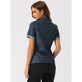 thumbnail image 4 of DARING DIVA Women's Denim Collared Short Sleeve Chest Pocket Button Up Shirt S Deep Blue, 4 of 6