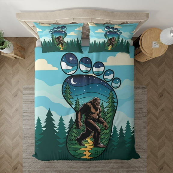 Lotusprinthandmade Bigfoot in Forest Bedding Set (Made in Vietnam) (60x80) – Bedding Set With Bigfoot Theme
