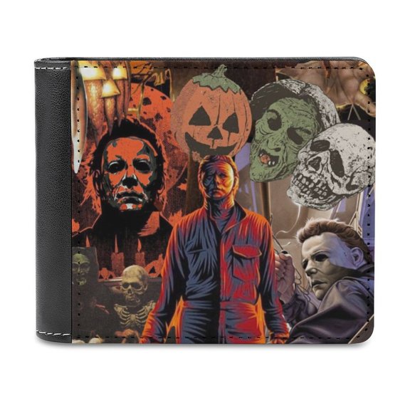 Michael Myers Halloween Leather Wallet for Men Women Two Fold Purse Slim Cash Card Holder Bag