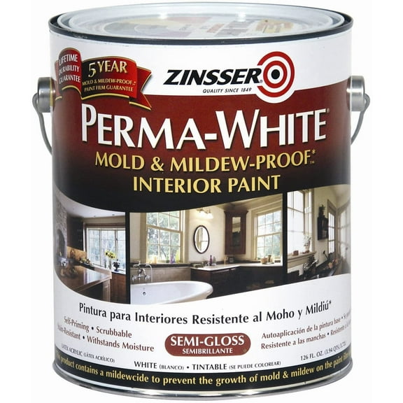 Zinsser 02761 1 Gallon Semi- Gloss Perma-White Mildew-Proof Bathroom Pain