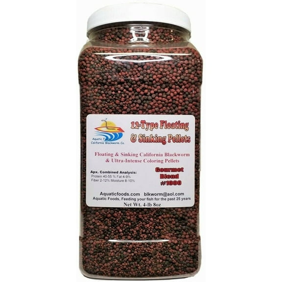 4-lbs 8oz 12-Types of Floating/Sinking Blackworm & Intense Coloring Pellets of Mixed of 1mm, 2mm, 3mm Ideal for ALL Tropical Fish. Aquatic Foods Premium Tropical Fish Pellet Foods. GB-1000 4.5-lb-Jar