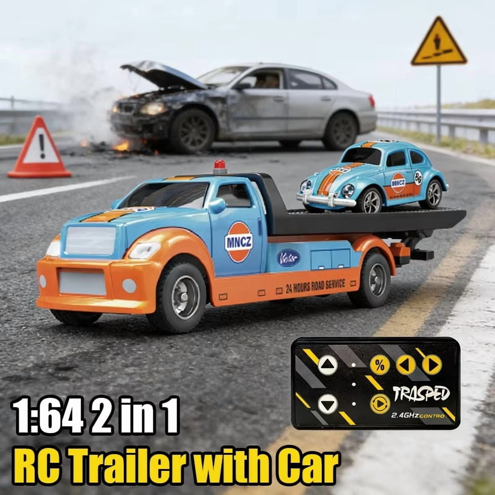 Mini RC Truck,1:64 Scale Car,Remote Control Car with Lights, 2.4Ghz Rc Truck with Trailer,Speed/Steering Adjustable
