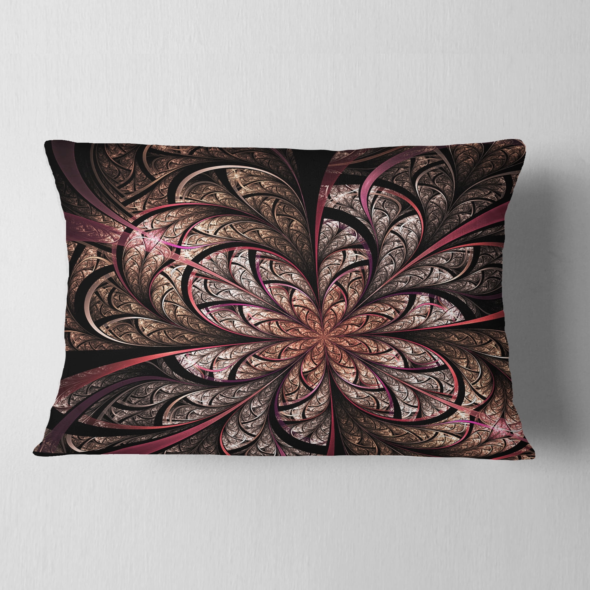 Designart Glowing Large Fractal Flower Design - Floral Throw Pillow - 12x20