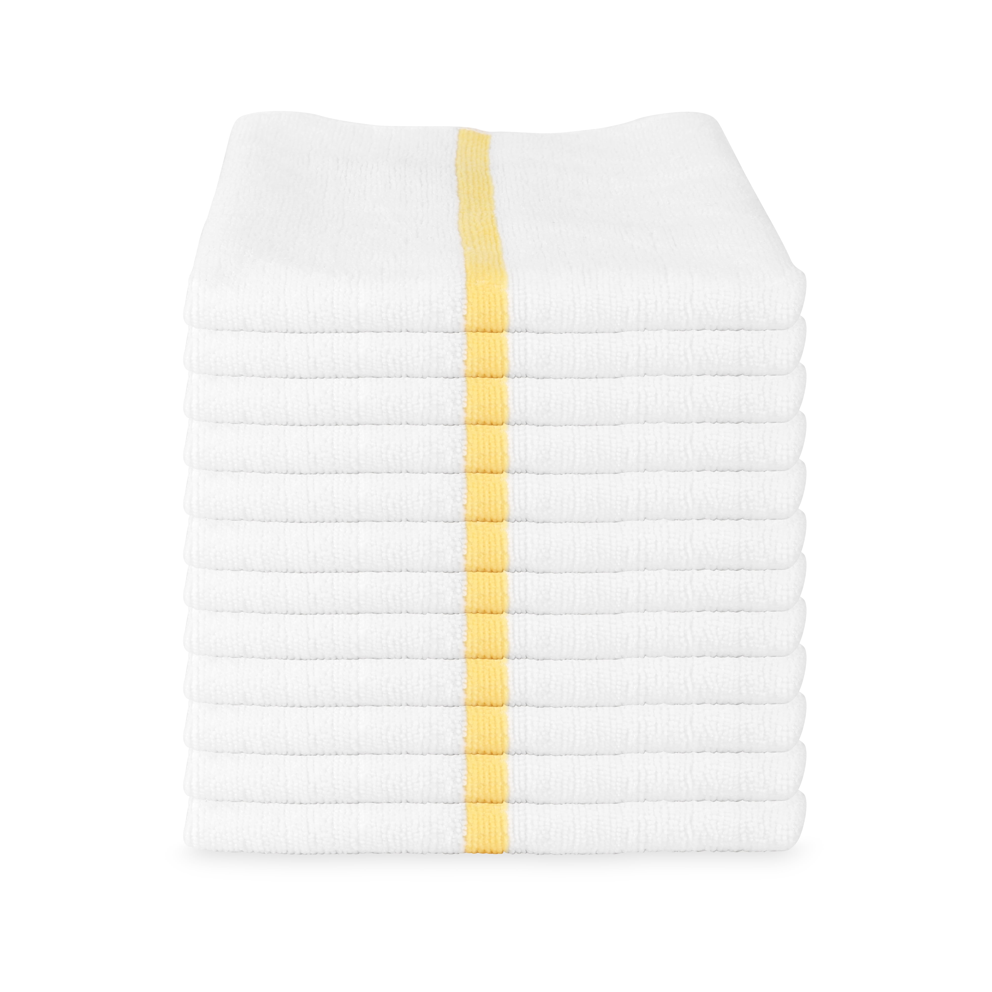 12 Pack of Microfiber Bar Mop Cleaning Towels 15 x 18 White with Gold Stripe Durable